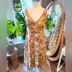 Vintage Earthy Floral Print Sleeveless Liz Claiborne Fit & Flare Midi Dress Sz M